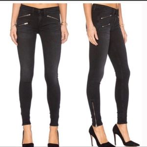 USED Rag & Bone Coated Black Skinny Jeans Zipper Pockets Ankle